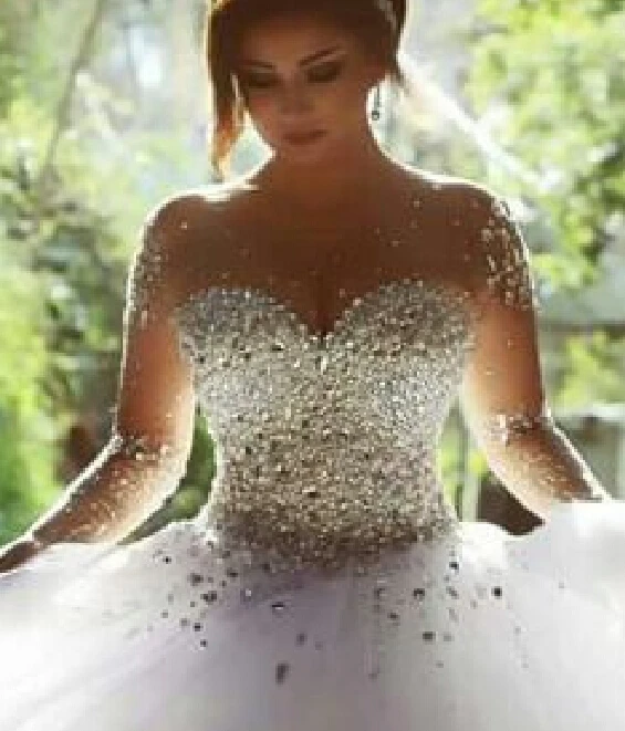 Рукава vestido de noiva прозрачные длинные рукава Свадебное бальное платье с кристаллами сексуальные иллюзионные сзади платья для матери невесты