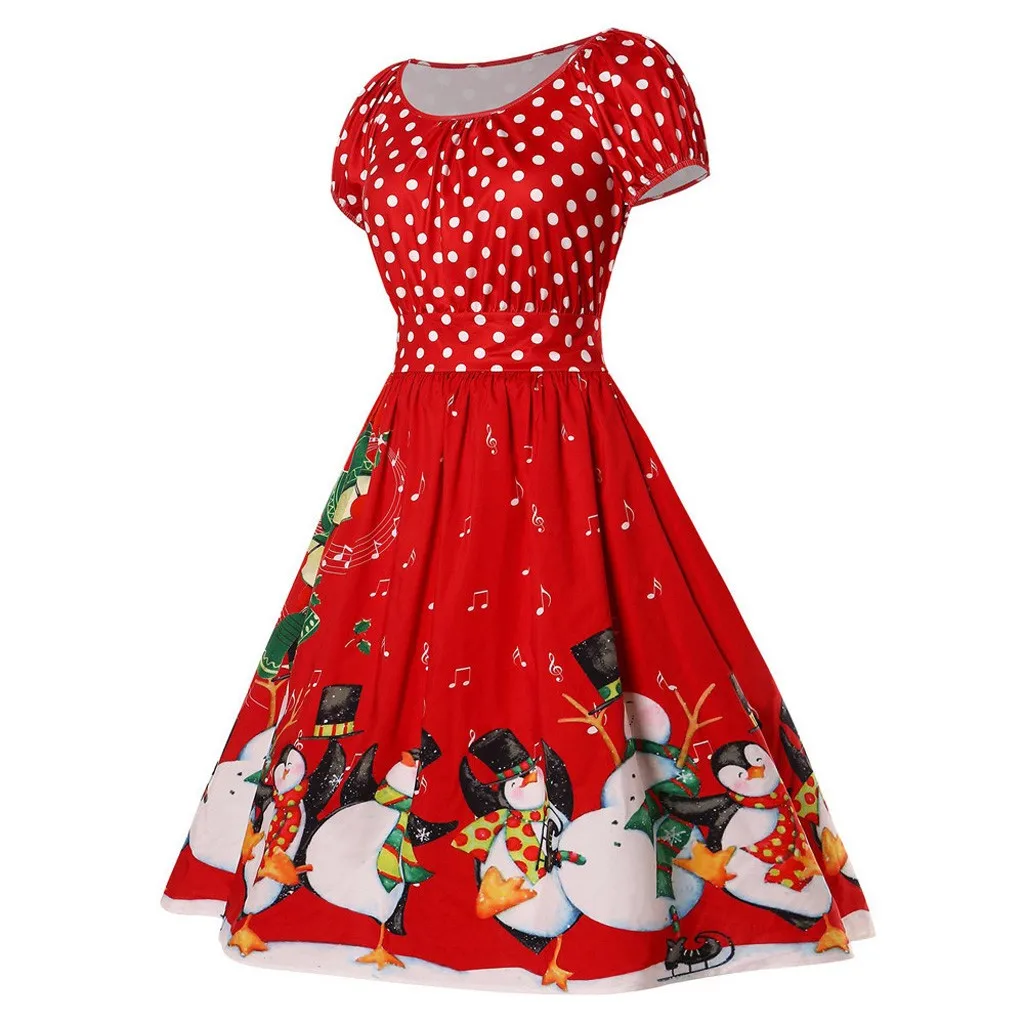 Kerstjurk винтажное рождественское платье, модное женское винтажное платье размера плюс XL-5XL в горошек, рождественские вечерние платья с круглым вырезом, праздничные платья