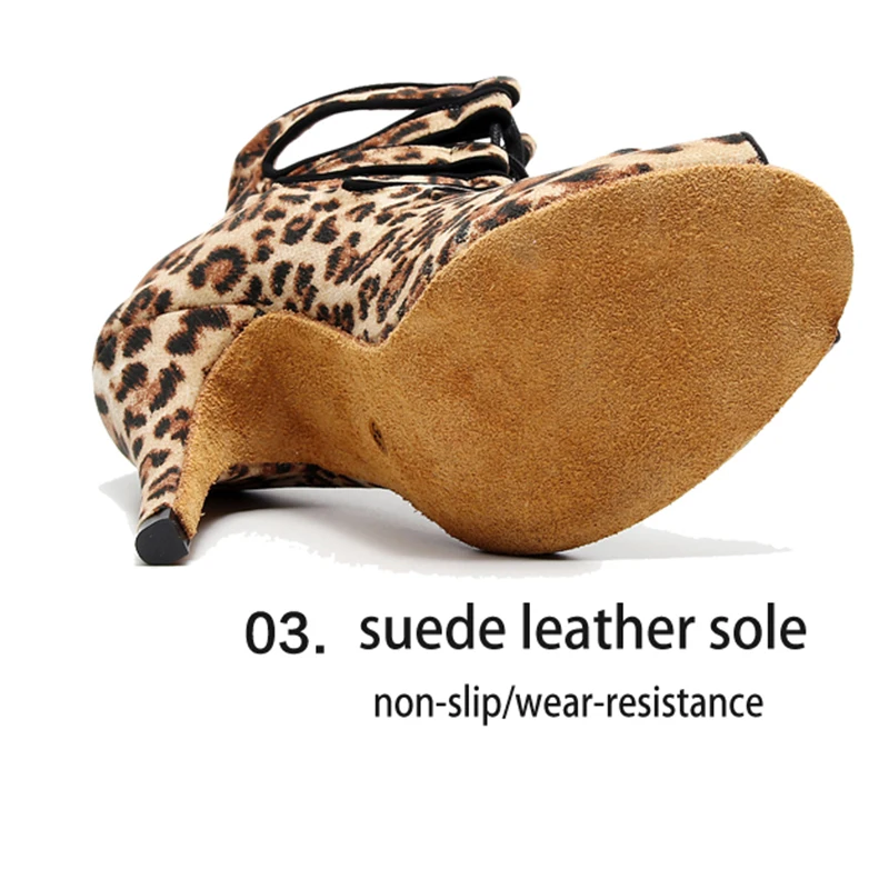 Women High Top  Latin Dance Shoes Leopard flannel Ballroom Dance Boots for Ladies Soft Sole High Heel Sandals for Dancing shoes