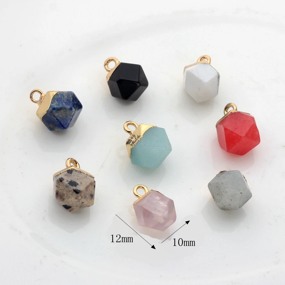 10mm 6pcs/lot High Quality  Copper Irregular Faceted Round Shape Natural Stone Charms For DIY Earrings Making Accessories