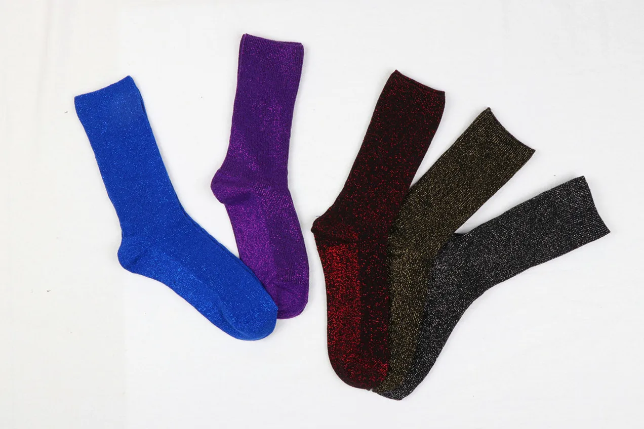 Winter Cotton Solid Shiny Woman Simple Socks Fashion Art Fold Female Student Thick Warm Socks Shiny Metallic Line Sox Trendy gucci socks women