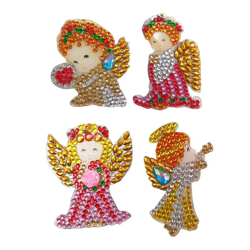 

4pcs 5D DIY Full Drill Diamond Painting Keychain Angle Rhinestone Embroidery DIY Craft Diamond Needlework