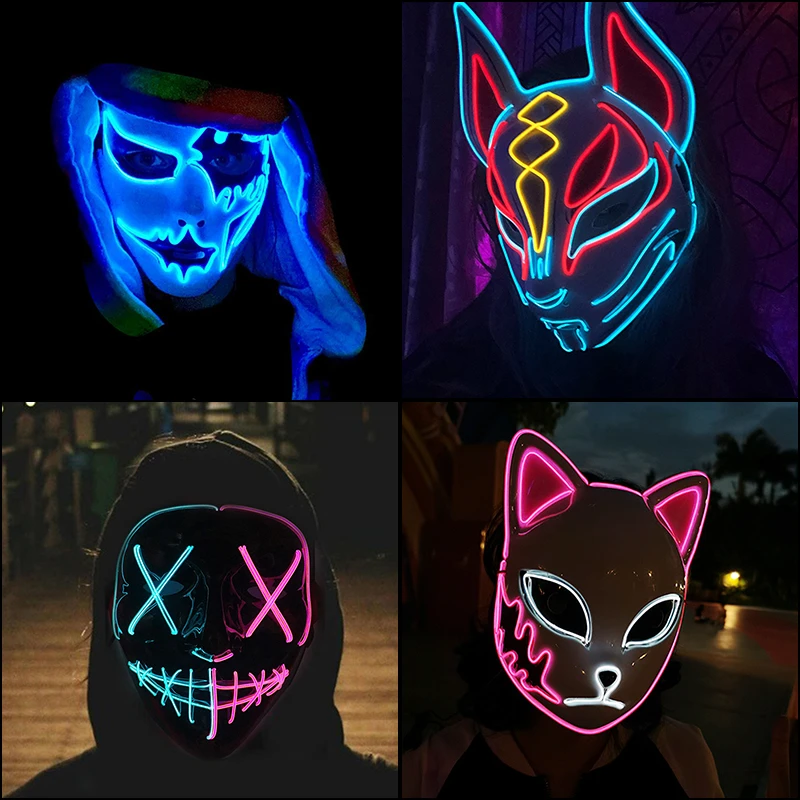 Karneval Cosplay Fasching Halloween Party LED Leuchten Maske Kostüm Fancy Dress