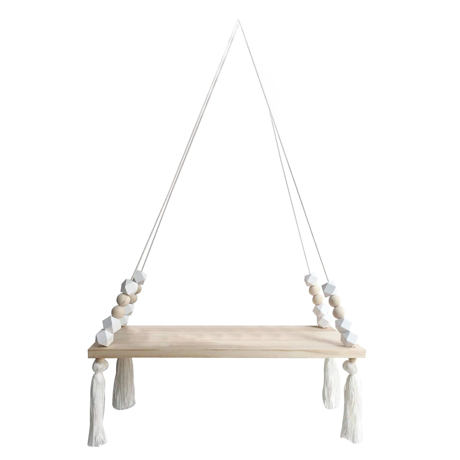

Wood Hanging Wall Shelf, Princess Style Tassel Beads Decoration Storage Display Stand For Women Girls Kids Bedroom Decor