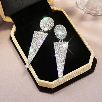 

VCORM Luxury Shining Rhinestone Drop Earrings for Women Gold Silver Color Triangle Crystal Dangle Earrings Wedding Party Jewelry