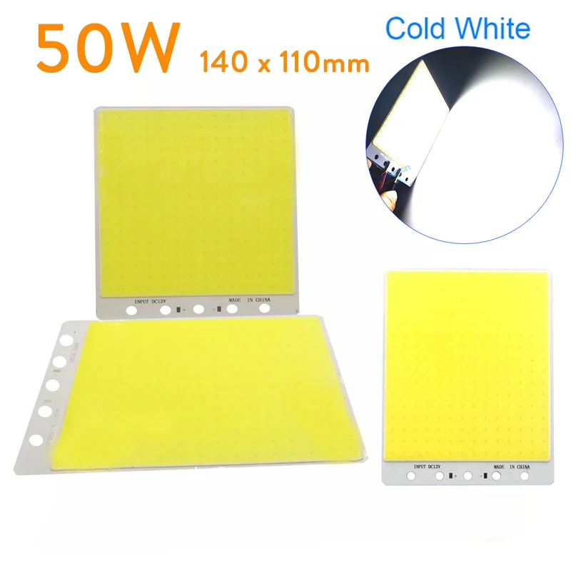 LED COB 플립 칩 50W 110x140mm 5000LM, 사각형 모양 LED COB 비즈 모듈 램프 DC 12V 투광 조명 소스 전구 DIY 작업 조명