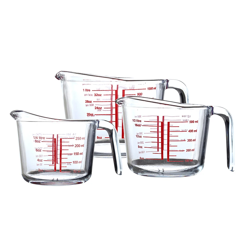 250ml 500ml 1000ml Tempered Transparent Glass Measuring Cup With Graduated Measuring Cup Graduated Cup Water cup Kitchen Baking afbeelding