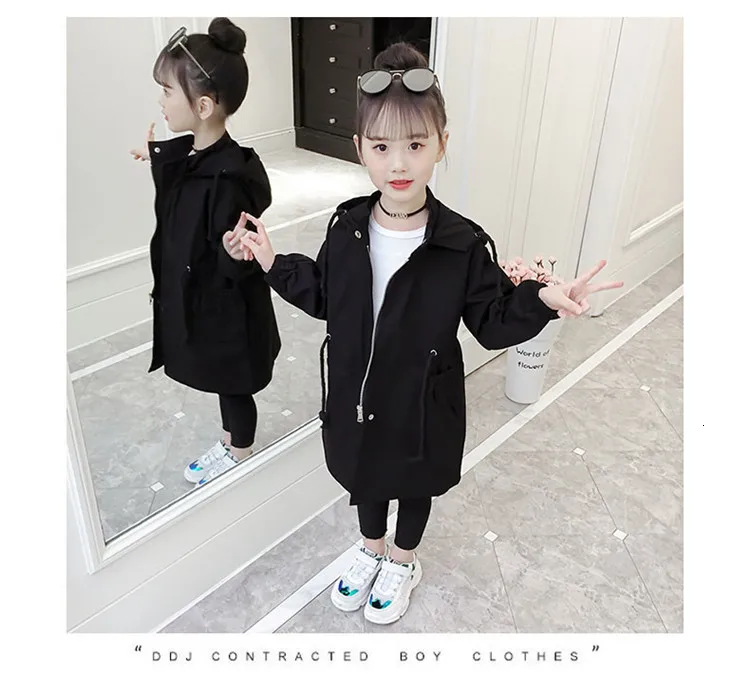 New children's jacket spring and autumn children's jacket girls's solid color girl jacket casual hooded long windbreaker jacket
