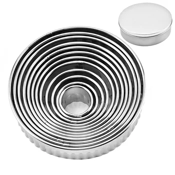 

12PCS Fluted Cookie Biscuit Cutter Set Stainless Steel Circle Pastry Molds for Donut Pastries Fondant Cake