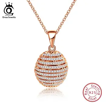 

ORSA JEWELS Top Quality Trendy Round 925 Sterling Silver Necklace & Pendant AAA CZ Necklaces With 45CM Chain SN74