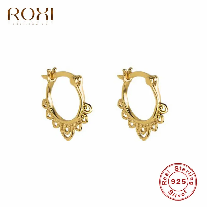 ROXI 925 пробы серебро геометрической формы круглые серьги-гвоздики для Для женщин вечерние подарок Модные украшения в форме листа, в стиле бохо круг маленькие серьги