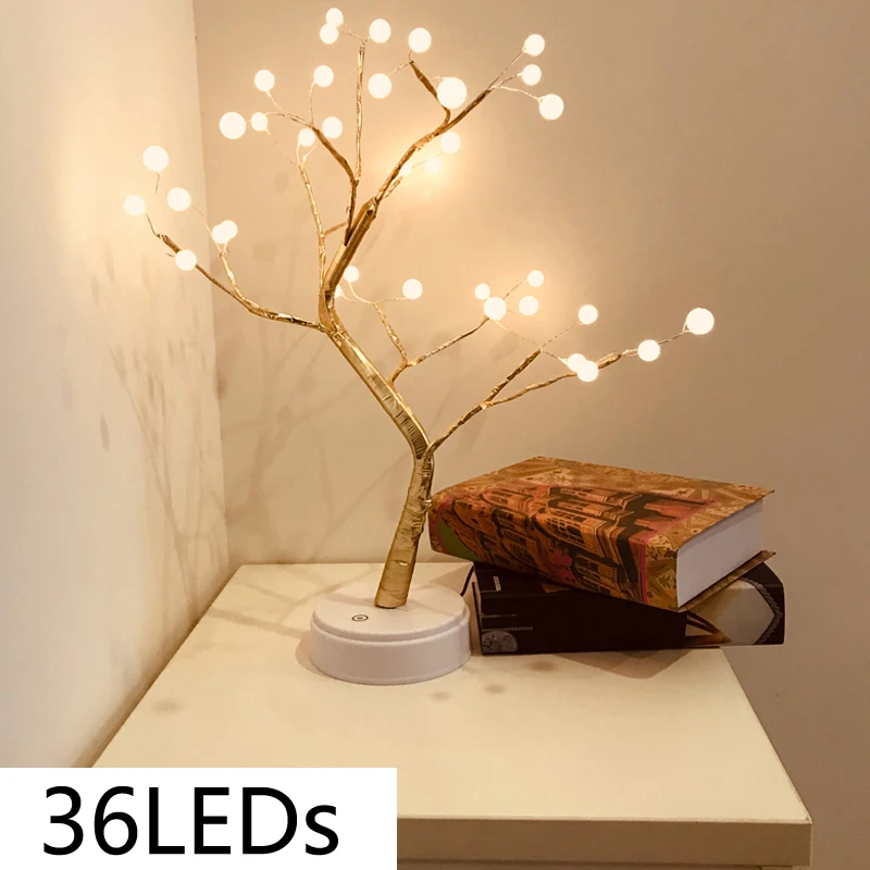 36LEDs USB сенсорный выключатель яркая светодиодная лампа 36/108 светодиодный S поздравительные огни дерева медная Проволока Дерево для дома праздничное освещение, Рождество - Испускаемый цвет: 36LEDs