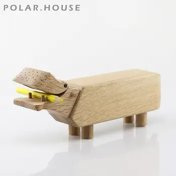

European Nature Wooden Hippo Figures Oak Dolls Birthday Gifts Wood Figurines Home Decor Crafts Living Room Kids Room Decoration