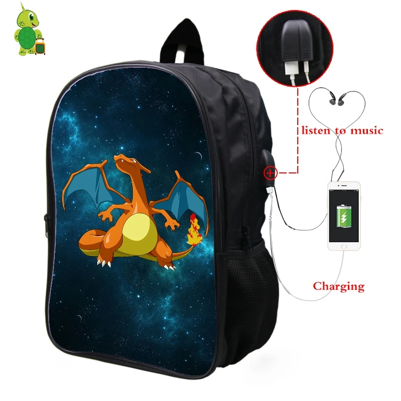 19 Pokemon Charizard Galaxy Космический рюкзак Многофункциональный USB зарядка Разъем для наушников школьные сумки для подростков мужчин и женщин повседневный рюкзак - Цвет: 19