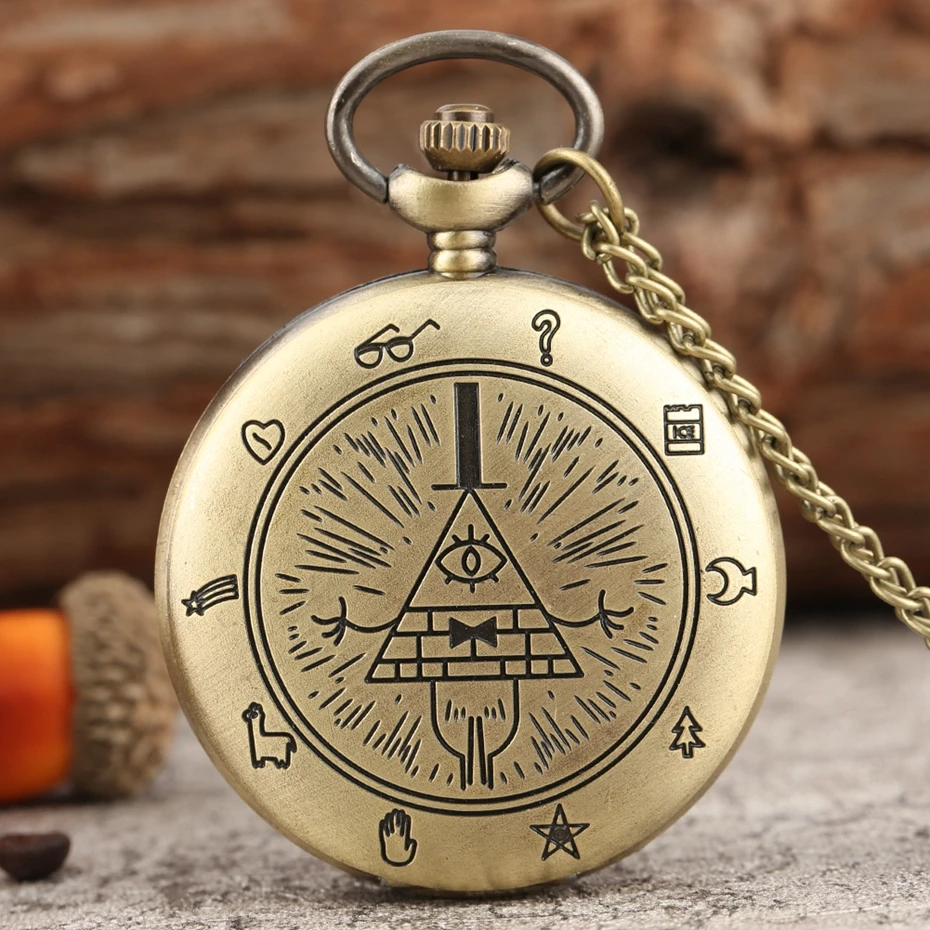 

Eye of Providence Weird Town Triangle Devil Quartz Pocket Watch Gravity Bill Cipher Fall Time Gem Necklace Pendant Clock Gifts