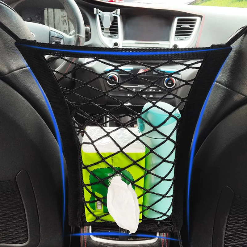 

New Black Car Organizer Seat Back Storage Elastic Car Mesh Net Bag Between Bag Luggage Holder Pocket for Auto Cars 30*25CM
