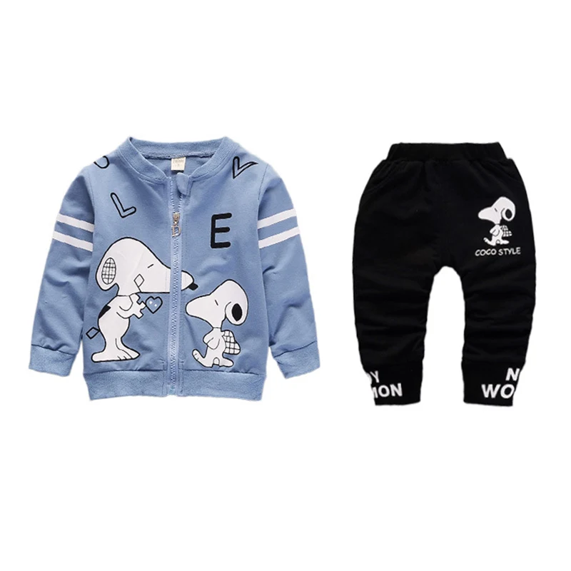 

Boys Clothes 2019 Casual Children Clothing Set Spring Autumn Zipper Leisure Sports Suit Jacket + Pants Kids Cartoon Dog Suits