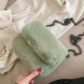 

Elegant Female Flap Square Bag 2019 Winter New High Quality Soft Plush Women's Designer Handbag Chain Shoulder Messenger Bag