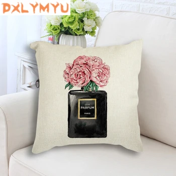

Pillowcase Cushion Cover 45*45 Perfume Cosmetics Print Sofa Decorative Cushions Pillow Cases Polyester Home Decor Pillow Covers