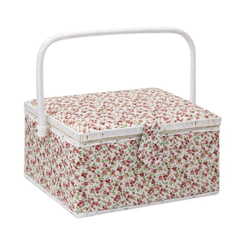 

Home Organizer Wooden Frame DIY Bedroom Portable Print Hand Held Cabinets Large Rectangle Crafts Bowknot Durable Sewing Basket
