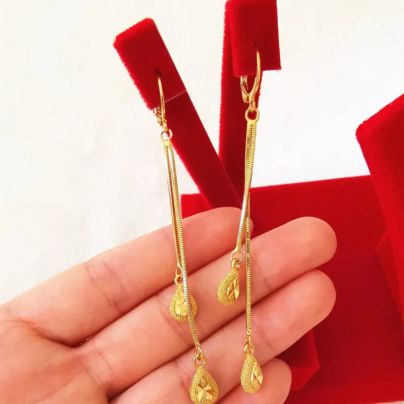 Gold Color Waterdrop Long Tassel Earring for Women Pendientes Brincos Trendy Jewelry Accessories Gifts