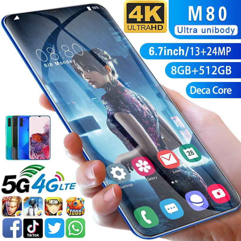 2021 Hawei M80 5G Smartphones 6.7 Inch Full Screen Deca Core 13+24MP HD Camera Dual Sim Card 8+512GB Global Version Face ID