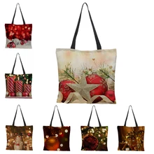 CROWDALE Рождественская женская сумка, Рождественская Подарочная сумка, большие льняные двухсторонние сумки для покупок с принтом, Рождественская сумка 43 см* 43 см