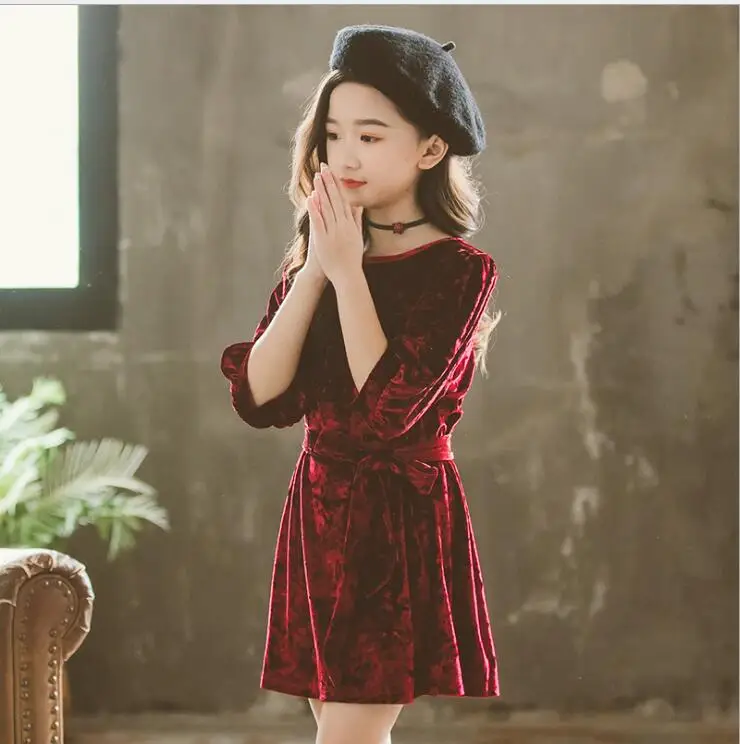 Новинка,, бархатное платье для девочек модные весенние платья с бантом для девочек 3-8 лет, C433