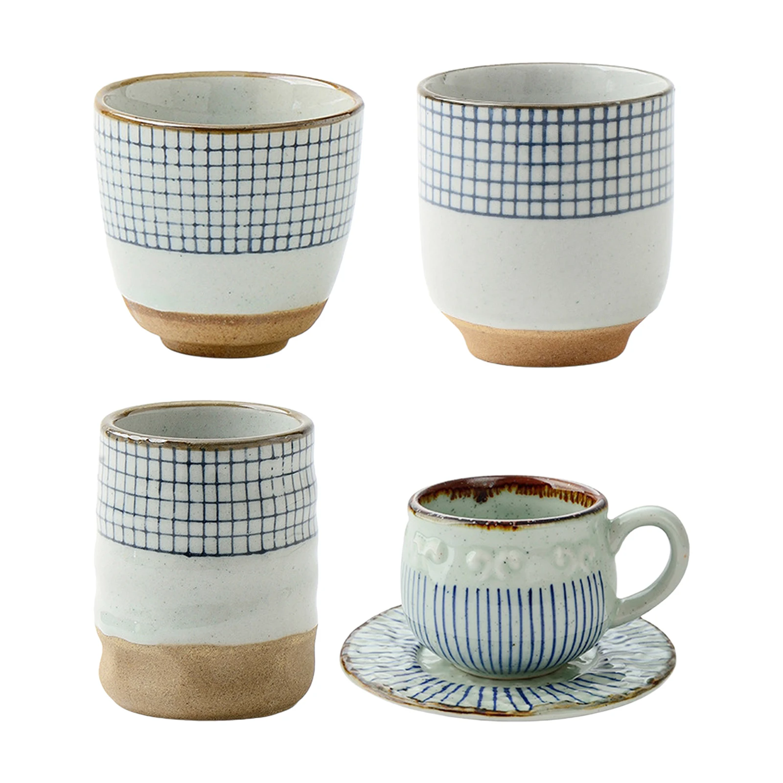 Japanese Pottery Tea Cup Mug Ceramic Teacup Yunomi Teacup Style D with Plate Japanese Pottery Tea Cup Mug Ceramic Teacup Yunomi Teacup Style D with Plate