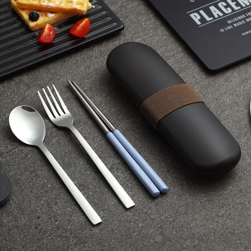 Blue Tableware WORTHBUY, китайская посуда для путешествий, портативный набор столовых приборов для улицы, 304, нержавеющая сталь, столовая посуда для пикника, кемпинга, столовый набор - Цвет: Blue Tableware