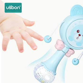 

Usbon Baby Hand Bells Toys Puzzle Music and Light Shaking Rattles 6-12 Months Sound and Light Rhythm Induction Spin Toy Cute