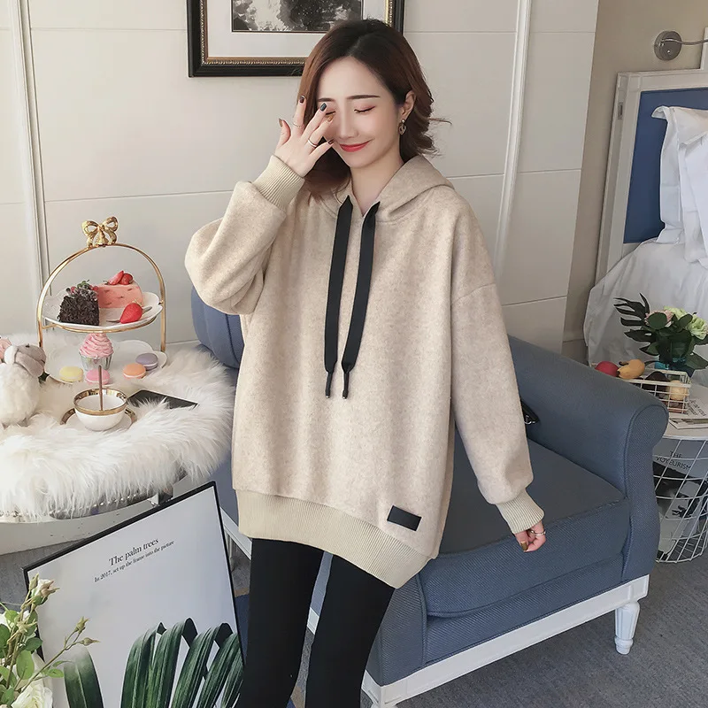 

Maternity Clothes 2018 Winter New Style Maternity Dress Casual Loose-Fit Hooded Tide Mom Mid-length Pregnant WOMEN'S Top