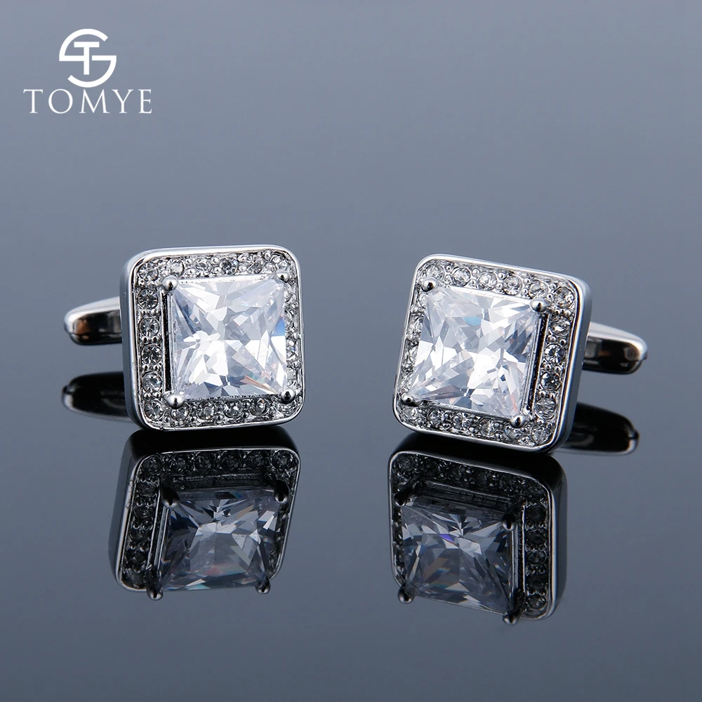 

TOMYE Men's Cufflinks Simple White Crystal Business French Wedding Shirt Cufflinks Decoration Accessory Jewelry XK18S024