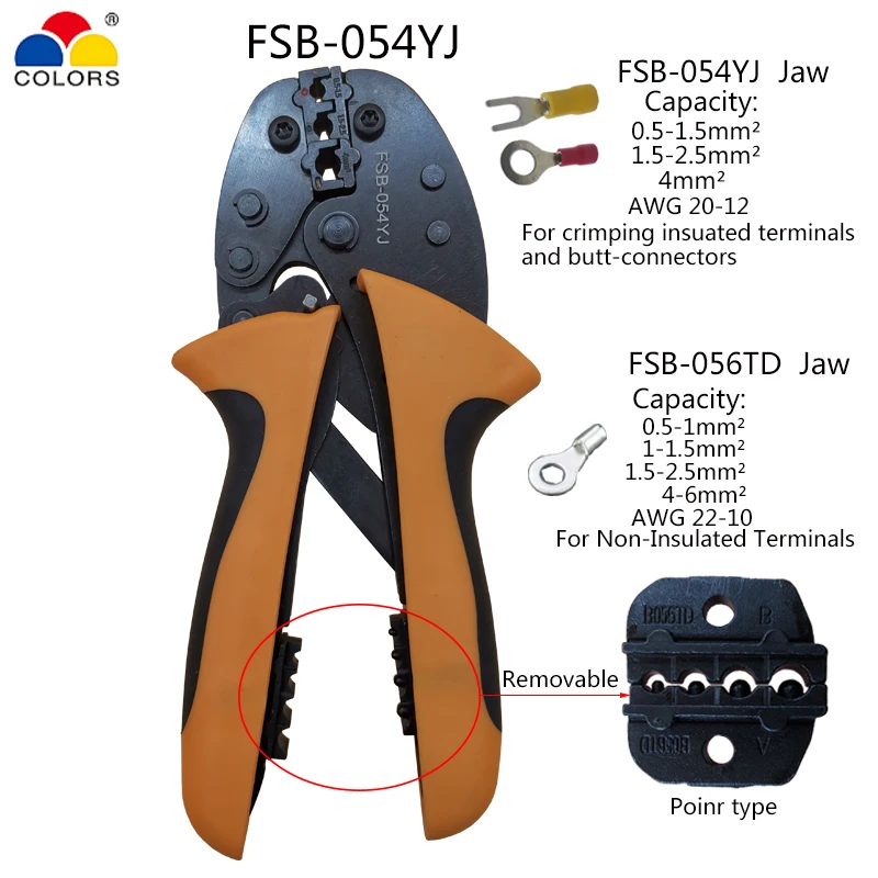 

FSB-054YJ 2 In 1 Crimping Tool Pliers For Insulation Terminal 0.5-4mm2 Bare Terminal 0.5-6mm2 Electrician Pressing Crimper Plier