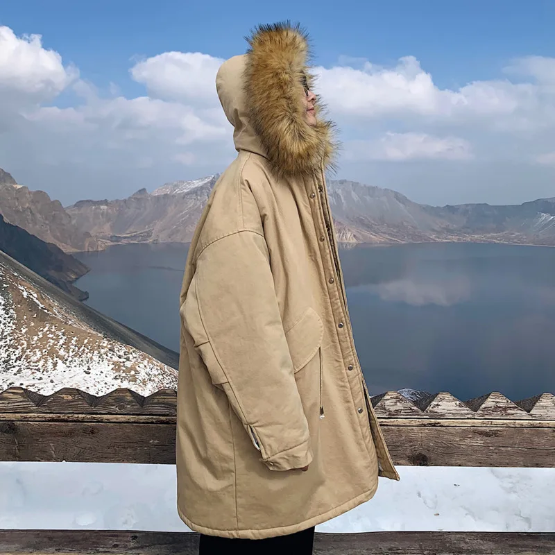 Зимнее новое длинное пальто, Мужская теплая Модная парка, Мужская однотонная куртка с меховым воротником и капюшоном, Мужская Уличная хлопковая Толстая куртка для мужчин