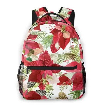 

OLN Women Backpack with Multiple Using Women Backpacks Christmas Winter Poinsettia Flowers Female School Bag Girls Travel Bag