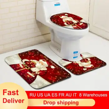 

Christmas Bath Mat WC Toilet Seat Cover Toilet Mat Toilette Tapa Inodoro Decoration Christmas Bathroom Commode Toilet Bowl