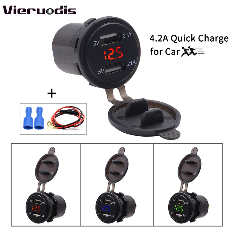 

Modified Car Dual USB Ports 4.2A Fast Charging Phone Charging with Voltmeter Waterproof Power Socket Harness Connector Lot