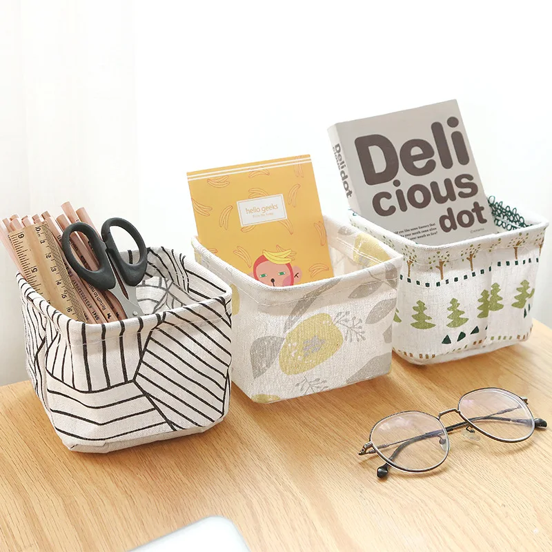 

New High Quality Cotton Linen Desktop Storage Basket Multi-function Sundries Storage Box Fashion With Handle Linen Table Contain