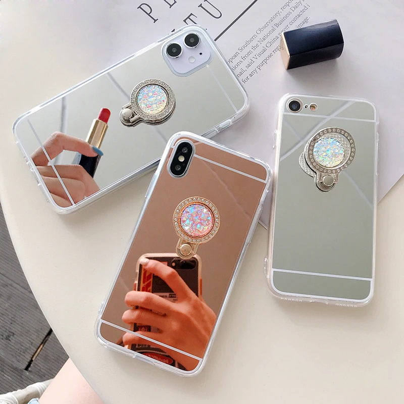 Gương Sang Trọng Kim Cương Đế Đứng Dành Cho Xiaomi Redmi 9A 9C 9i 9 Thủ 8A 7A 6A 6 Pro 5 plus Hongmi K20 K30 Pro Ốp Điện Thoại xiaomi leather case handle