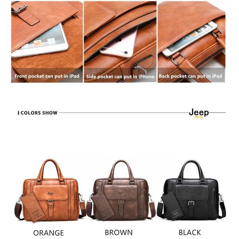 Мужской портфель с ремнем через плечо jeep buluo, оранжевый портфель для ноутбука 15.6", брендовая деловая сумка для документов, кожаная сумка для офиса, все сезоны