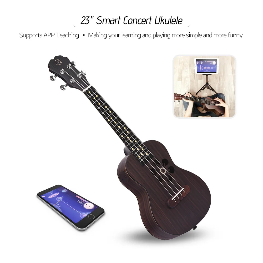 

23" Smart LED Light Concert Ukulele Ukelele Uke Rosewood Supports APP Teaching Bluetooth Connection ABS Fretboard for Beginners
