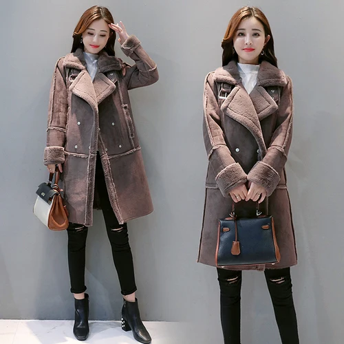 

2019 Winter New Popular Wind Korean Version Double-breasted Design Women Simple Temperament Loose Thickening Female Wool Coat