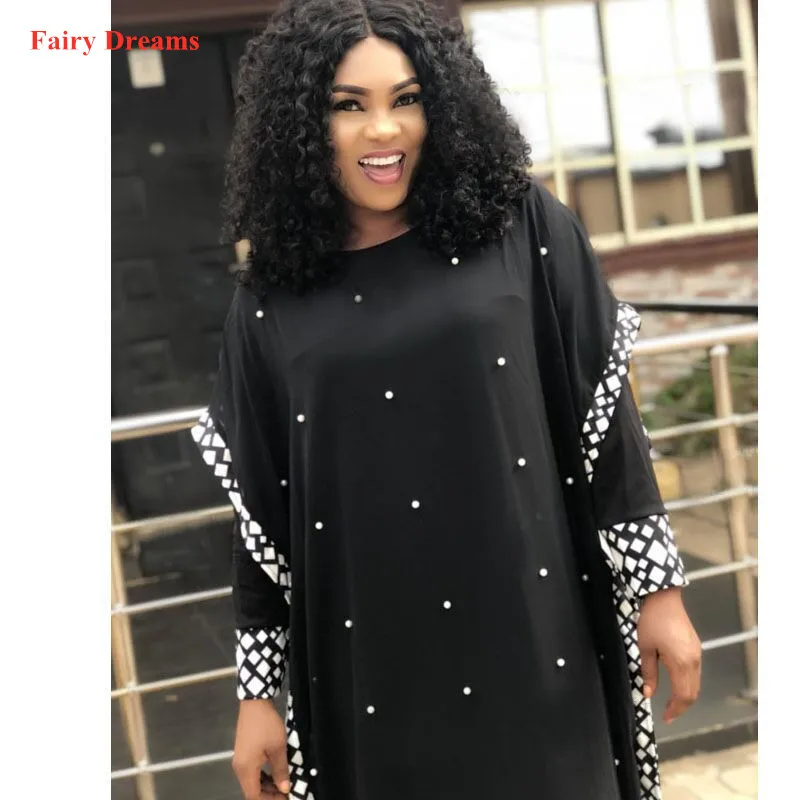 

Women African Dresses With Pearl Diamonds Beading South Africa Clothing Ankara Dashiki Fashion Loose Casual Maxi Dress 2019