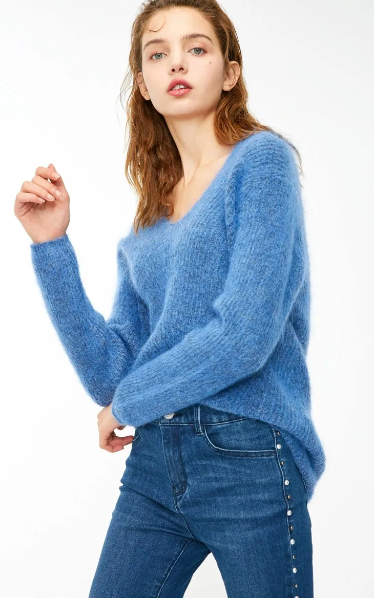 Vero Moda женский шерстяной мохер свободный свитер чистый вязаный Топ | 318413598