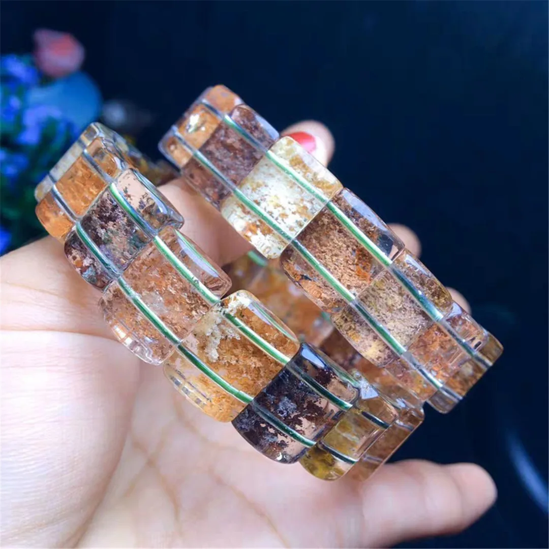 

14x10mm Natural Colorful Ghost Phantom Bracelet Jewelry For Women Lady Men Healing Gift Crystal Clear Beads Quartz Strands AAAAA