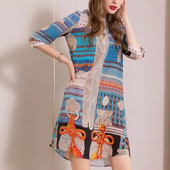 

Luxury Silk Women Shirt Dress 2020 Spring Autumn Vintage Print Loose Sexy Female Elegant Mini Silk Dress Womens Clothing