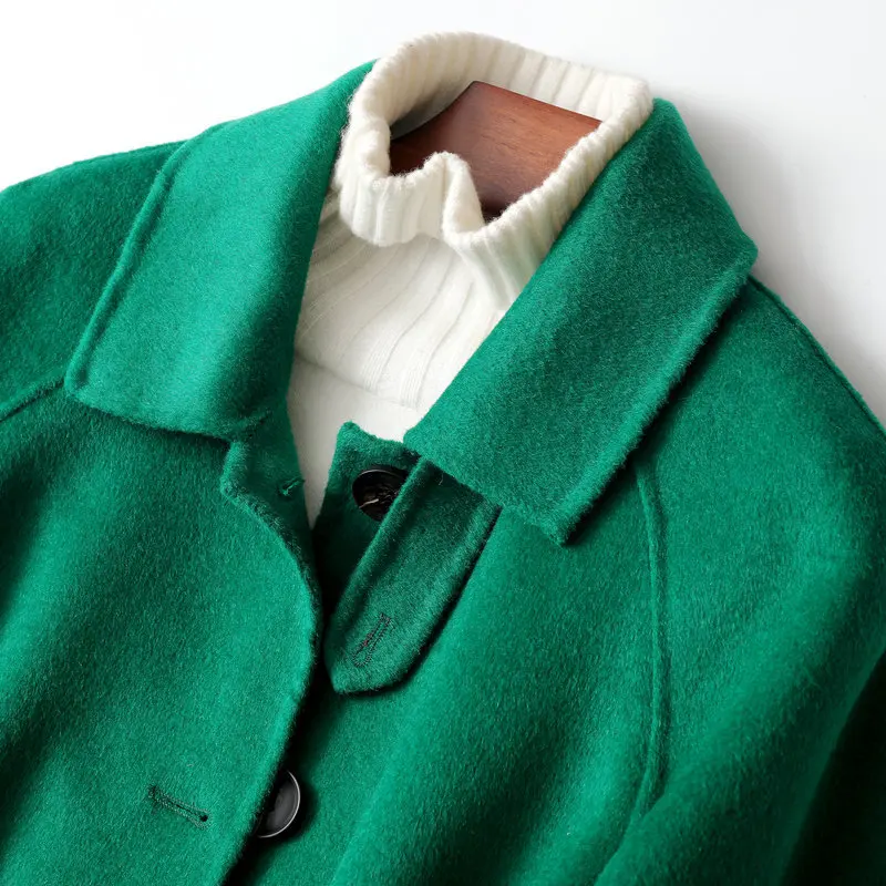 Высококачественное шерстяное осеннее новое шерстяное пальто из альпаки теплое зимнее зеленое Женское шерстяное длинное пальто офисное женское тонкое пальто