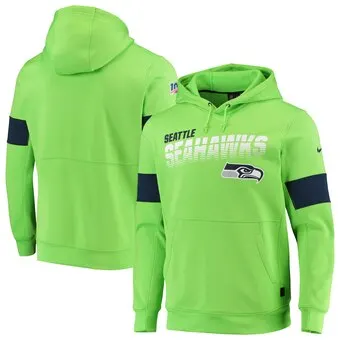 Сиэтл Мужская футбольная Толстовка Seahawks 100th Sideline команда логотип Производительность пуловер Толстовка колледж темно-синий