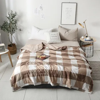 

Japan Summer Quilt for Bed Plaid Blanket Air Condition Comforter Quilted Bedspread Double King Bedding Bed Cover Coverlet White